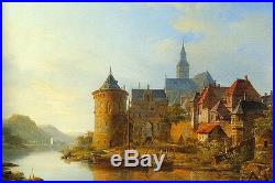 Dream-art Oil painting castle and church by river in sunset landscape canvas 36