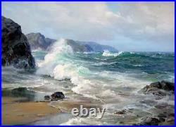 Dream-art Oil painting seascape huge waves Stormy sea perilous situation canvas