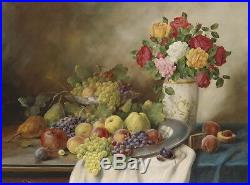 Dream-art Oil painting still life fruits grape apple pear peach roses canvas 36