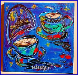 Drinks Mark Kazav Original Oil Painting Abstract Modern Art Red Blue 44 Vgiyb
