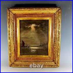 Early 20th C Tonalist Oil Painting of a Harbor