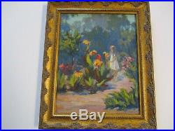 Edna Marrett Wilcocks ANTIQUE PAINTING EARLY AMERICAN IMPRESSIONISM GARDEN OLD