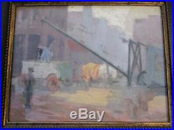 Edna Marrett Wilcocks ANTIQUE PAINTING EARLY IMPRESSIONISM INDUSTRIAL URBAN CITY