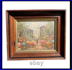 Emery Walton Style Antique Oil Painting Colorful Village Scene Frame Vintage