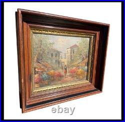 Emery Walton Style Antique Oil Painting Colorful Village Scene Frame Vintage