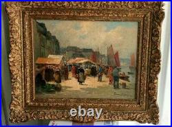 Eugene Demester Oil on canvas Harbor and Fish-market View, 15.5 x 18.5