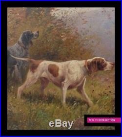 Eugene Petit 1839-1886 Antique Original Oil On Canvas Painting Hunting Scene Dog