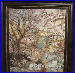 Expressionist river landscape cityscape oil painting signed