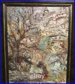 Expressionist river landscape cityscape oil painting signed