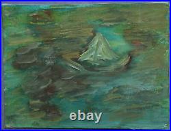 Expressionist seascape boat oil painting