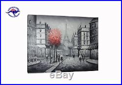 Extra Large CANVAS WALL ART OIL PAINTING HAND PAINTED PARIS EIFFEL TOWER STREET