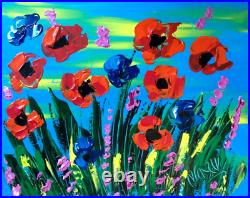 FIELD FLOWERS BY KAZAV Original Oil Painting canvas IMPRESSIONIST