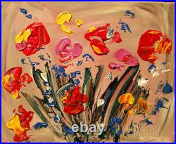 FLORAL ABSTRACT ORIGINAL OIL Painting Stretched IMPRESSIONIST RFD23D