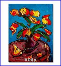 FLOWERS ART Original Oil Painting on canvas IMPRESSIONIST KAZAV 45T34