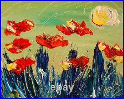FLOWERS FIELD LANDSCAPE ART Large Abstract Modern Original Oil Painting GYIITF