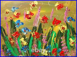 FLOWERS FIELD MODERN ABSTRACT Painting Stretched IMPRESSIONIST FINE ART