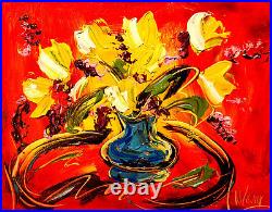 FLOWERS ORIGINAL OIL Painting Stretched MPRESSIONIST POP ART RTZXC