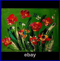 FLOWERS SIGNED Abstract Modern CANVAS Original Oil Painting WY3YERGHER