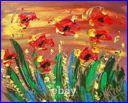 FLOWERS SKY Art Painting Original Oil Canvas Gallery Artist NR