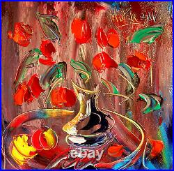 FLOWERS TULIPS abstract SIGNED Original Oil Painting on canvas IMPRESSIONIST