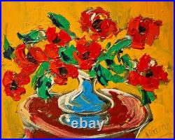 FLOWERS VASE SIGNED Original Oil Painting on canvas IMPRESSIONIST 564G5H