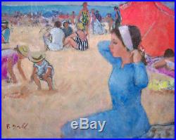 FRANCOIS GALL Signed Original Oil on Canvas Painting Au Plage