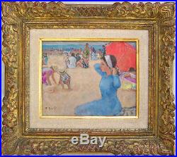 FRANCOIS GALL Signed Original Oil on Canvas Painting Au Plage