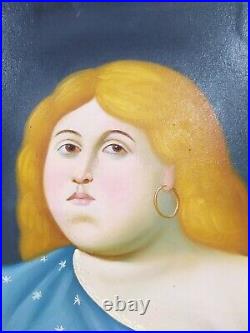 Fernando Botero Great Oil On Canvas 1990 Mujer Con Loro With Frame Very Nice