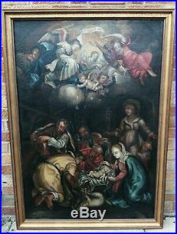 Fine Antique Large German Holy Family Madonna And Child Religious Oil On Canvas