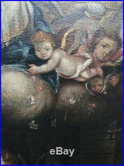 Fine Antique Large German Holy Family Madonna And Child Religious Oil On Canvas