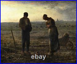 Fine Oil painting The Angelus Peasant couple in field in sunset landscape canvas