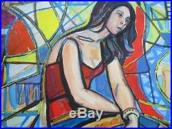 Finest Irving Amen Oil Painting Abstract Large Cubist Cubism Young Woman Model