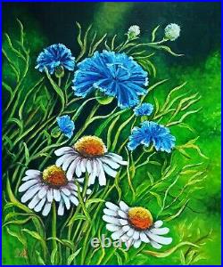 Floral Original Oil Painting on Canvas Wildflowers Art Handmade Impressionism