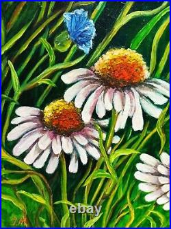 Floral Original Oil Painting on Canvas Wildflowers Art Handmade Impressionism