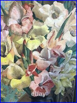 Floral Still Life Oil On Canvas Signed GFM Cox Antique Vintage Painting 1930s