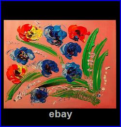 Flowers Original Oil Painting Abstract Modern Art Red Blue Ft3434