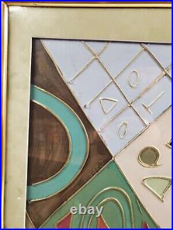 Framed 31.5x27.5 Abstract Art 3D Oil On Canvas Shapes Triangles Signed Caprio