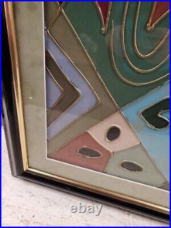 Framed 31.5x27.5 Abstract Art 3D Oil On Canvas Shapes Triangles Signed Caprio