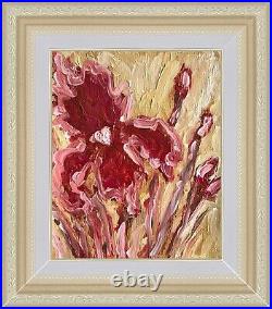 Framed Floral Art Original Oil Painting Canvas Irises Painting Iris Flower Art