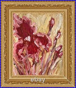 Framed Floral Art Original Oil Painting Canvas Irises Painting Iris Flower Art