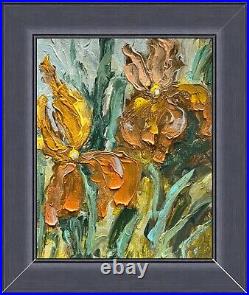 Framed Irises Original Oil Painting On Canvas Impressionism Iris Flower Artwork