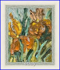 Framed Irises Original Oil Painting On Canvas Impressionism Iris Flower Artwork