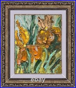 Framed Irises Original Oil Painting On Canvas Impressionism Iris Flower Artwork