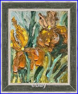 Framed Irises Original Oil Painting On Canvas Impressionism Iris Flower Artwork