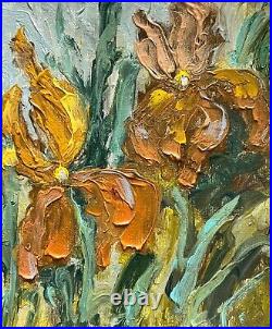 Framed Irises Original Oil Painting On Canvas Impressionism Iris Flower Artwork