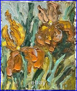 Framed Irises Original Oil Painting On Canvas Impressionism Iris Flower Artwork