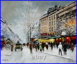 Framed Oil Painting, J Gaston Signed Impressionist, Winter Landscape in Paris