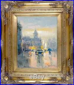 Framed Original Oil Painting, French Cityscape, Raining City, Lawson Signed