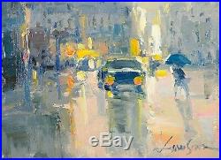 Framed Original Oil Painting, French Cityscape, Raining City, Lawson Signed
