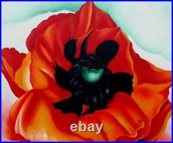 Framed, Quality Hand Painted Oil Painting, Single Red Poppy, 20x24in